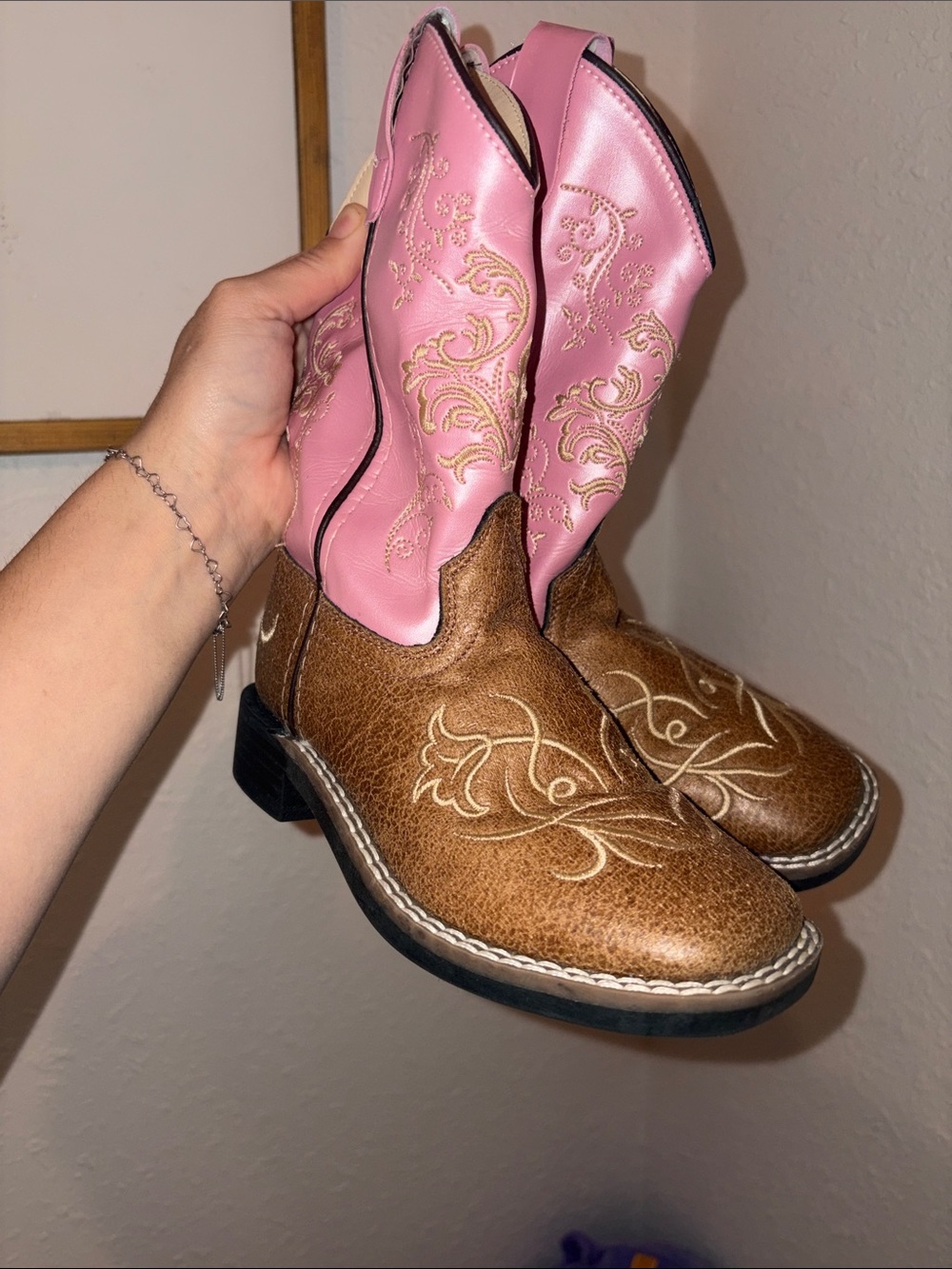 Old West Pink and Brown Kids Western Boots